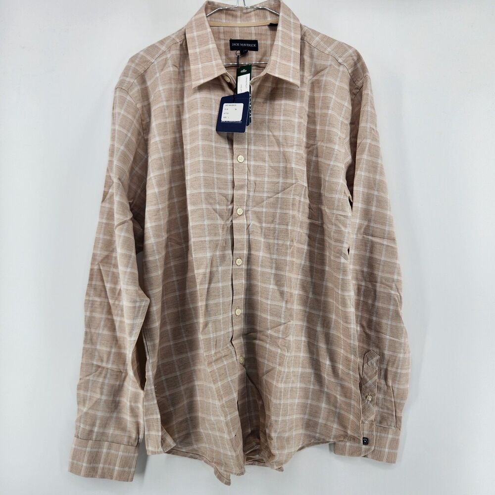 Jack Maverick Men's Beige Large‎ Lightweight Brushed Twill Shirt NWT